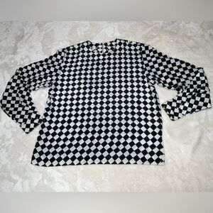 Vtg S.L.B. Sunny Leigh Black and White Checkered Blouse Medium